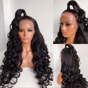 Emaysporium Middle Part Lace Front Deep Wave Wig-(Black)